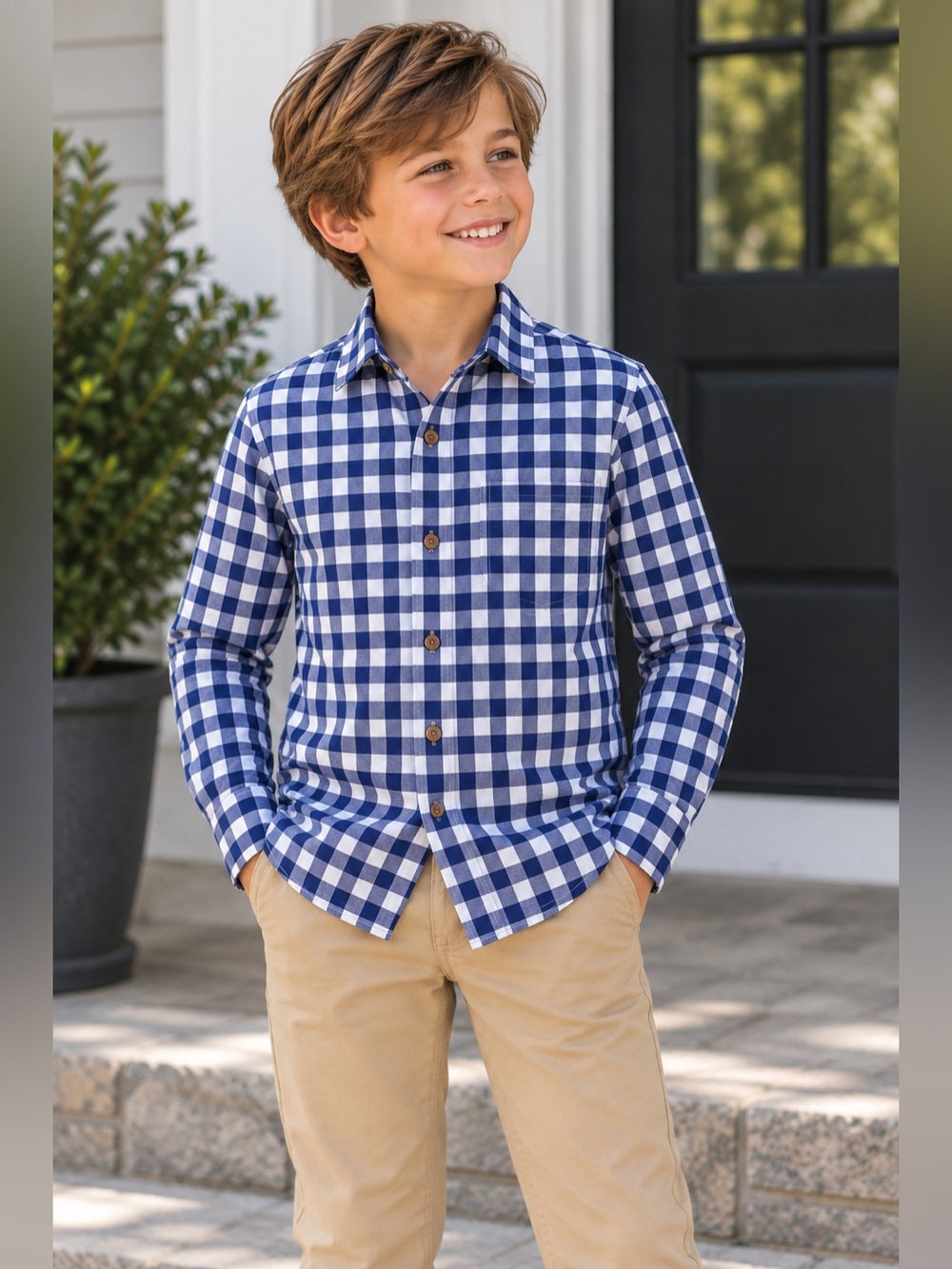J. Crew Blue and White Gingham Button-Down Shirt